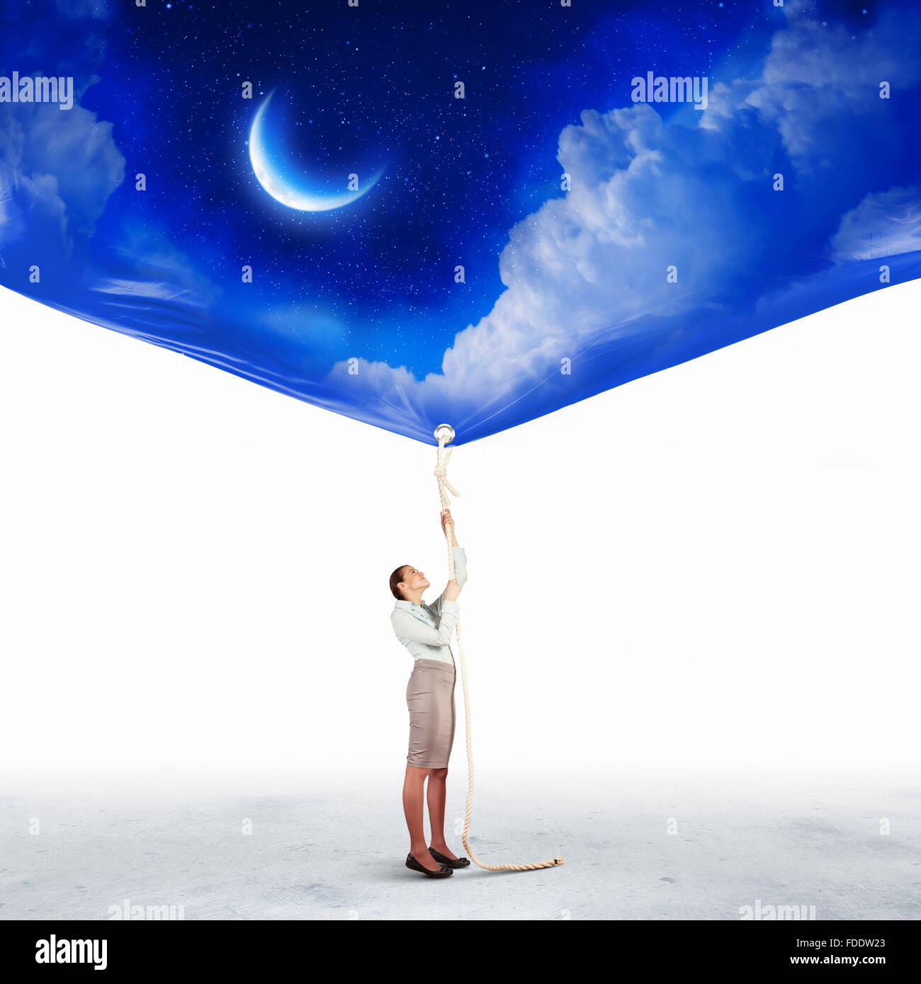 Image Of Businesswoman Pulling Banner With Illustration Day And