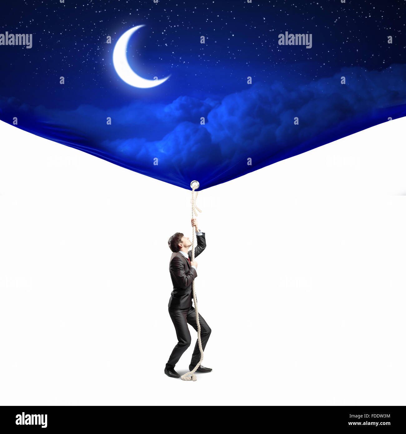 Image Of Businessman Pulling Banner With Illustration Day And