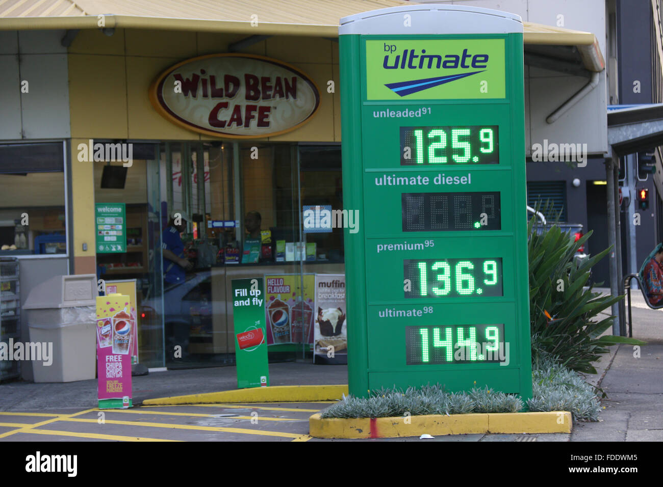 Petrol prices at the BP service station on Parramatta Road, Sydney, Australia. Stock Photo