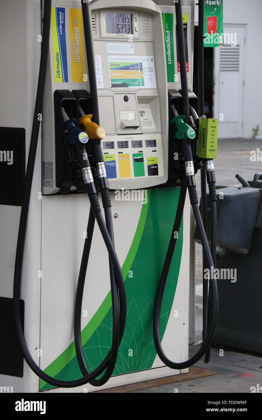 Petrol pump at the BP service station on Parramatta Road, Sydney, Australia. Stock Photo