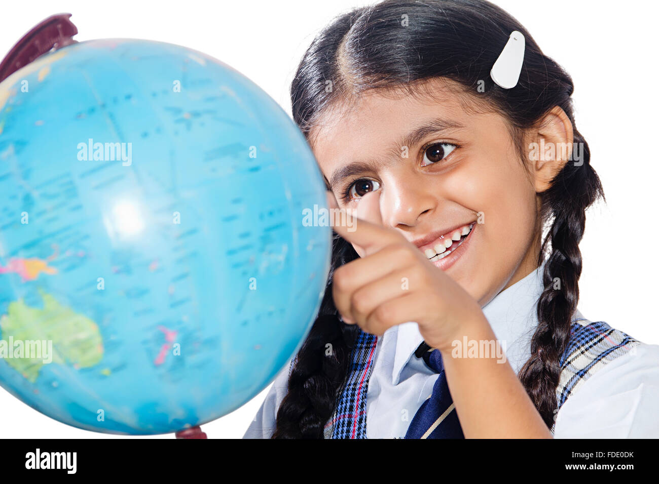1 Person Only Education Girl Globe Kid School Smiling Student Studying World Globe Stock Photo