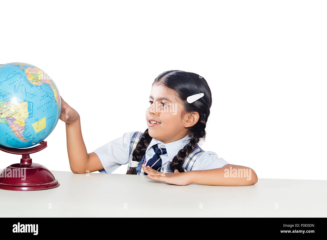 1 Person Only Education Girl Indoor Kid School Searching Student Studying World Globe Stock Photo