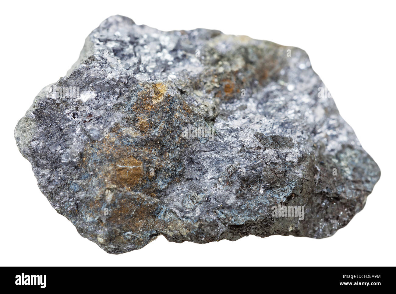 macro shooting of collection natural rock - galena mineral stone with chalcopyrite crystals isolated on white background Stock Photo