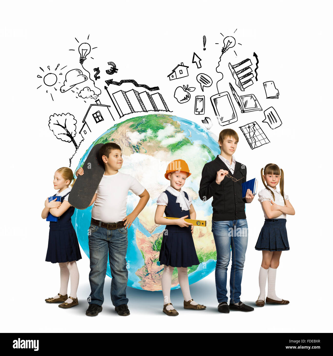 Image of kids of school age. Choosing profession. Elements of this image are furnished by NASA Stock Photo