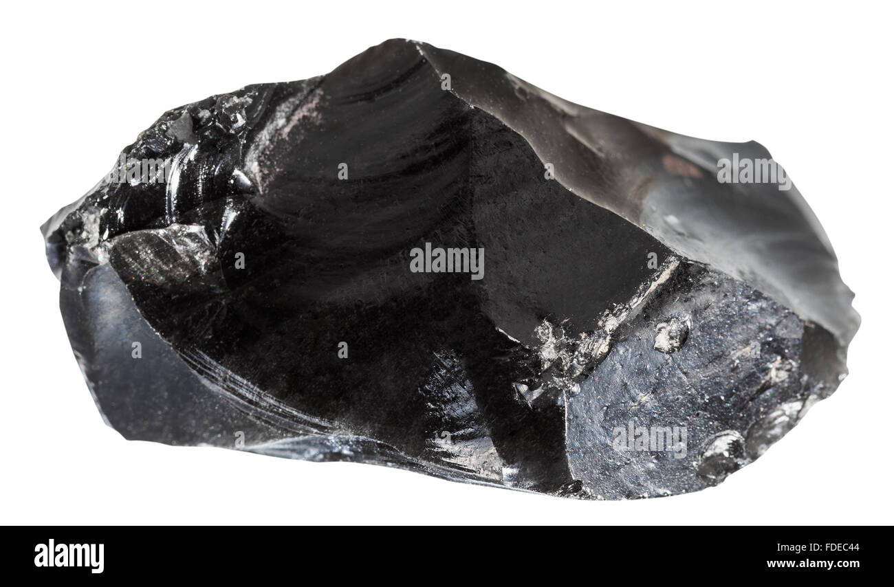 macro shooting of collection natural rock - Obsidian (volcanic glass) mineral stone isolated on white background Stock Photo