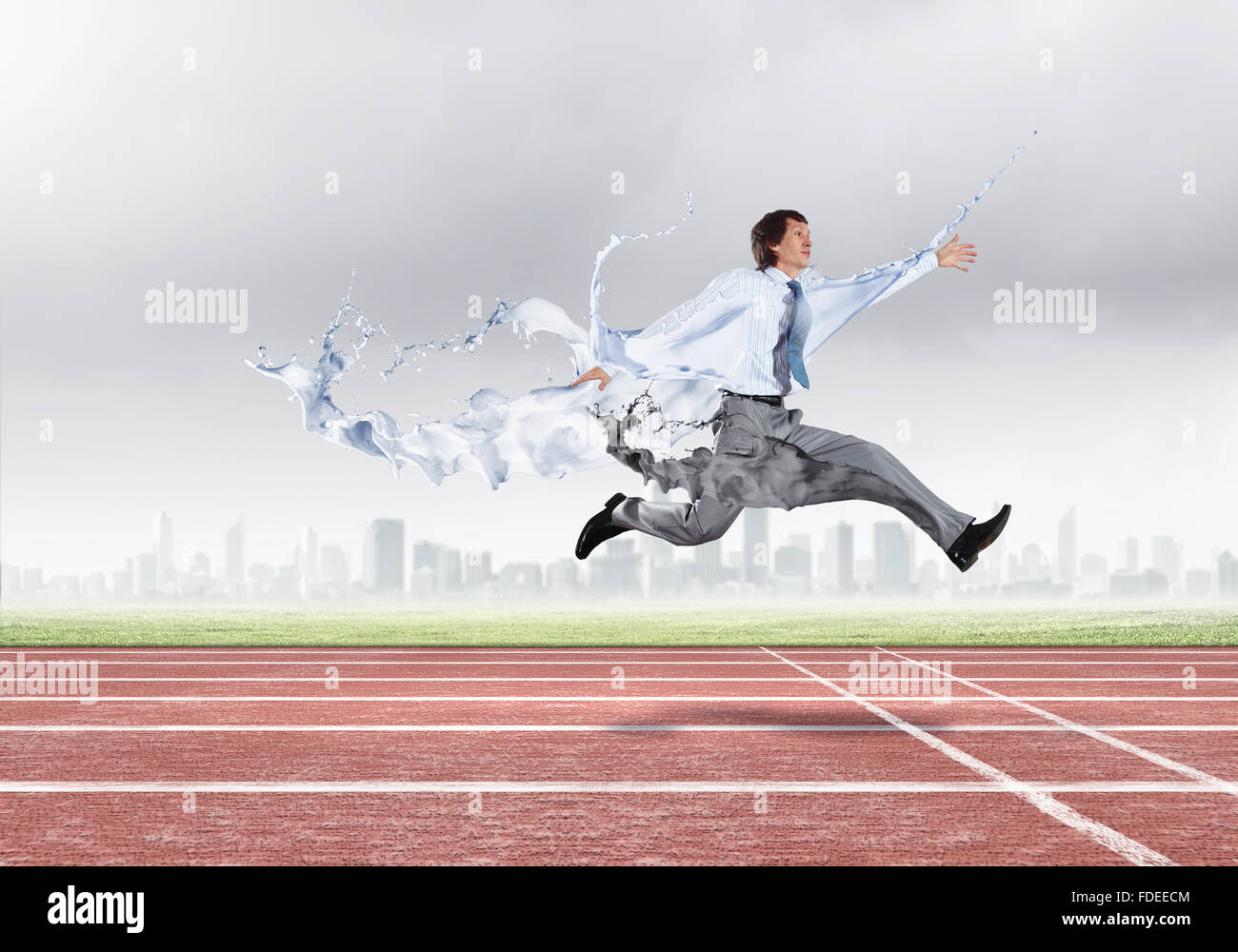 Funny young office worker running in a hurry Stock Photo - Alamy
