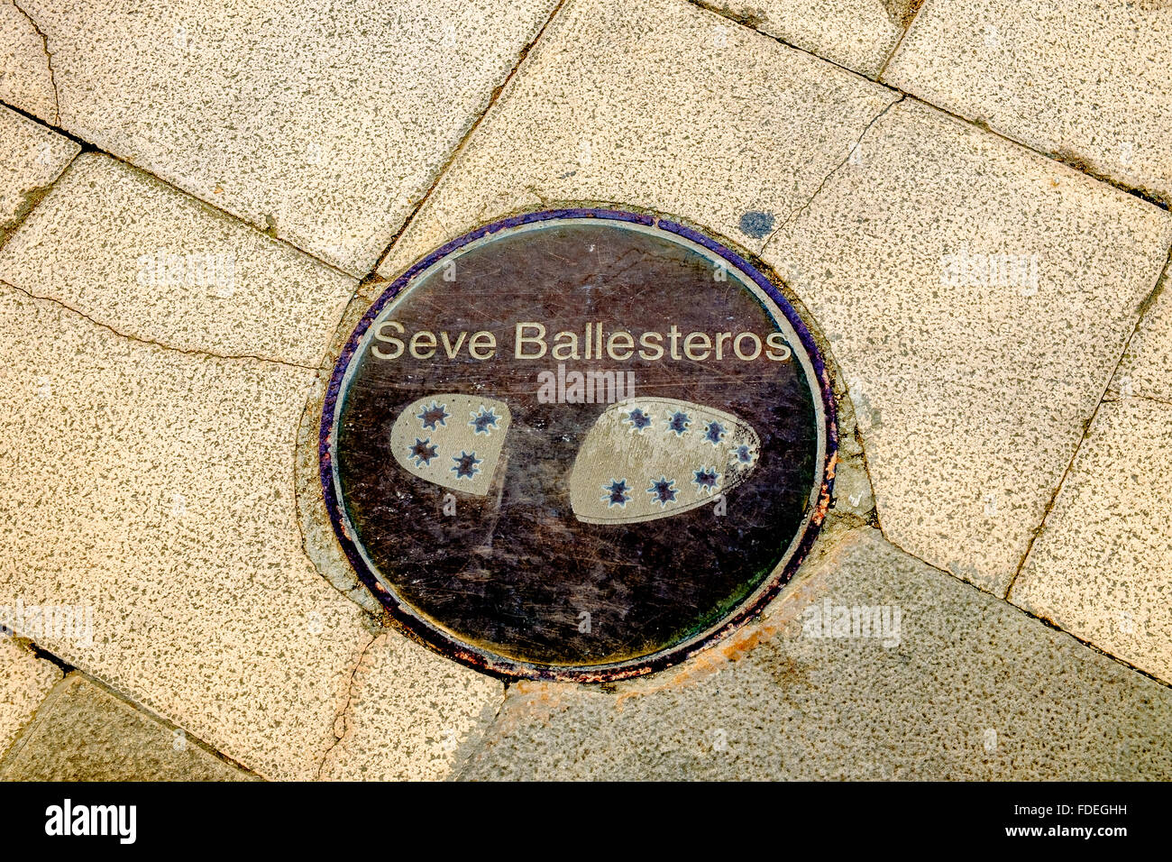 seve ballesteros footprint plaque at olympic park barcelona Stock Photo