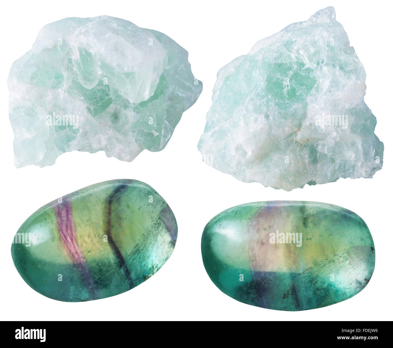 set of natural mineral gemstones green Fluorite (fluorspar) tumbled