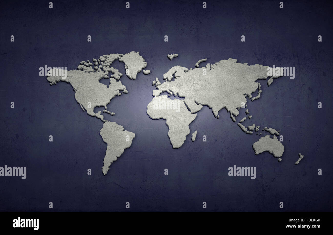 Conceptual image with world map on concrete wall Stock Photo - Alamy