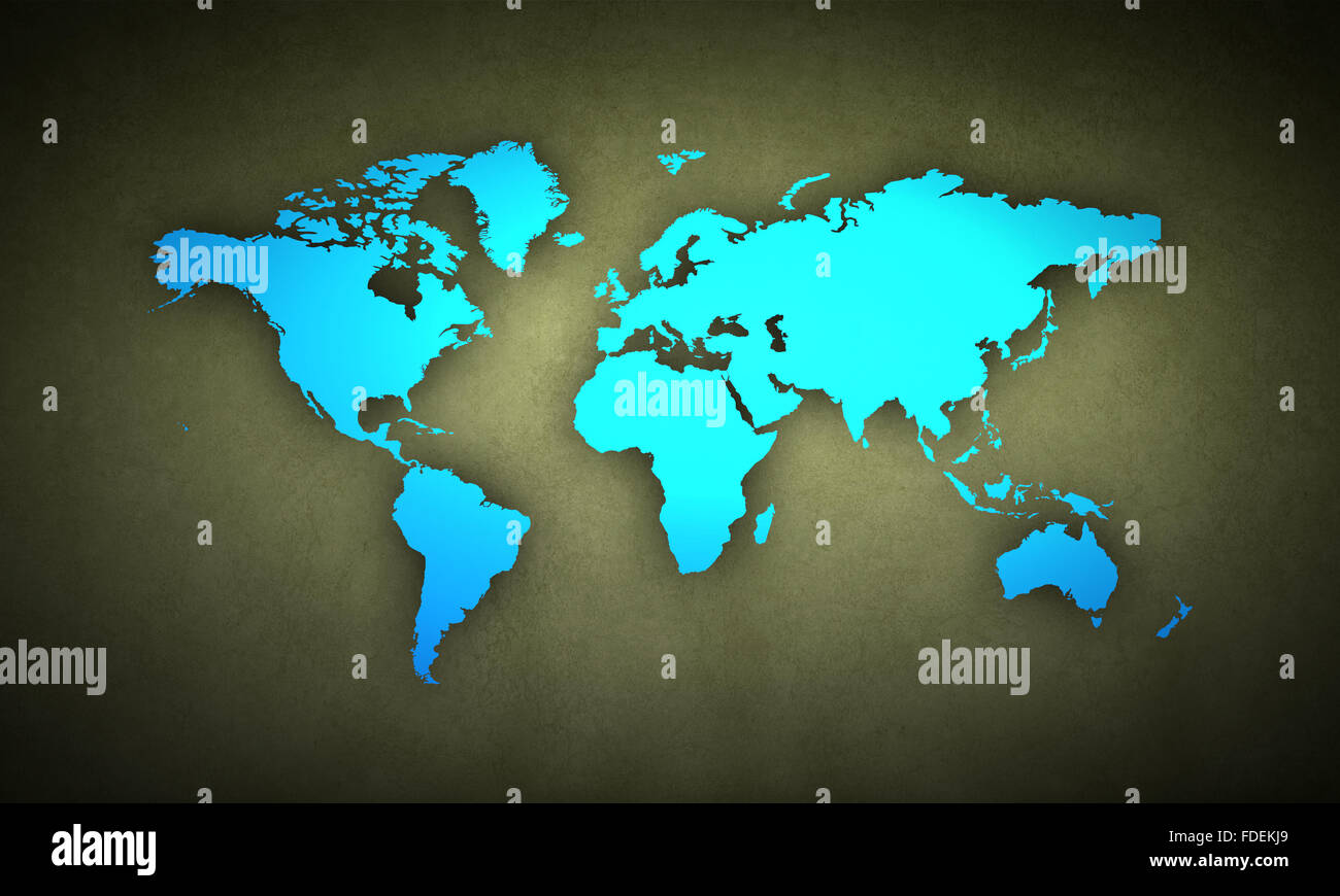 Conceptual image with world map on concrete wall Stock Photo - Alamy