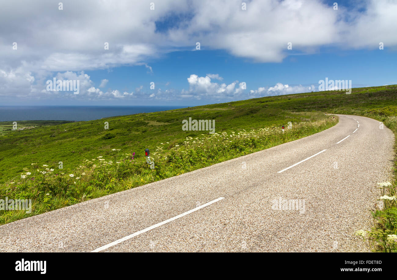 Winding road between Lands End and St. Ives, Cornwall, England Stock Photo