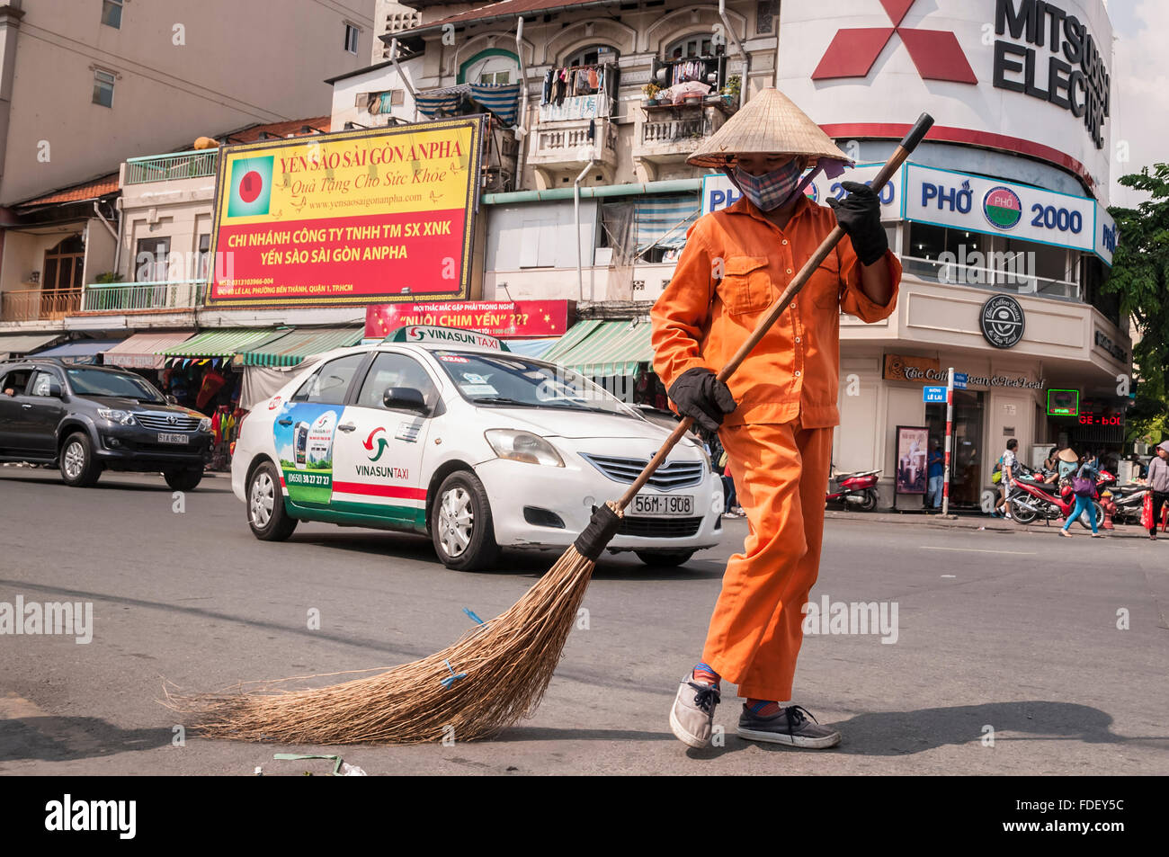 Road sweeper  Ho Chi Minh city. Saigon. Viet Nam. Vietnam. East Asia. Stock Photo