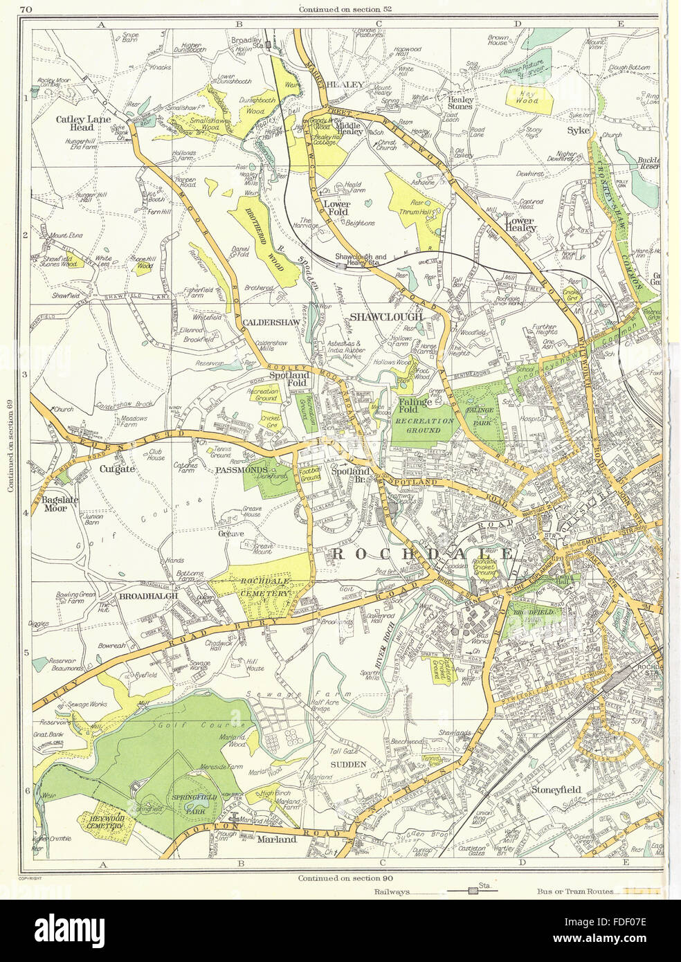 ROCHDALE Shawclough Marland Stoneyfield Broadhalgh Caldershaw 1935 old map Stock Photo