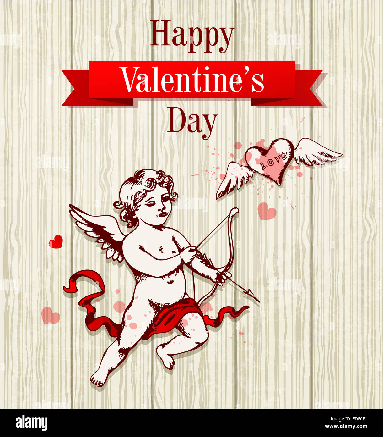 Vintage hand drawn Valentine card with cupid and heart Stock Photo - Alamy