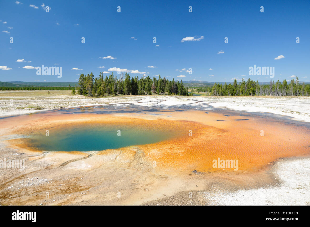 The Midway Geyser Basin: One of Yellowstone's colorful hot springs. Stock Photo