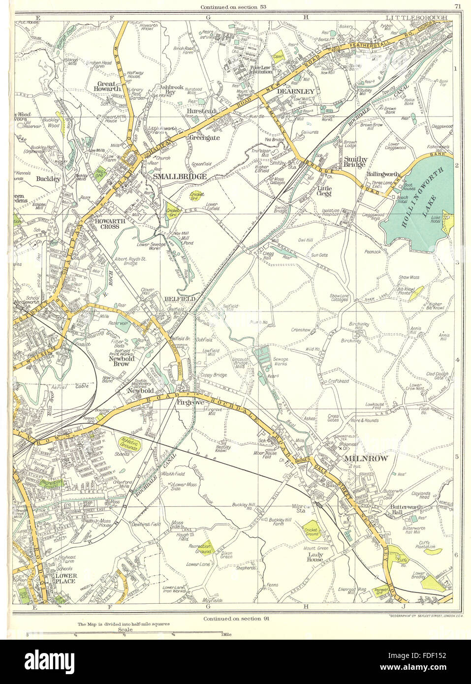 ROCHDALE Milnrow Newbold Brow Smallbridge Dearnley Buckley 1935 map Stock Photo