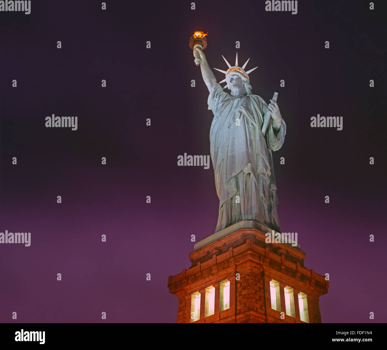 Statue Liberty at night, New York, USA Stock Photo