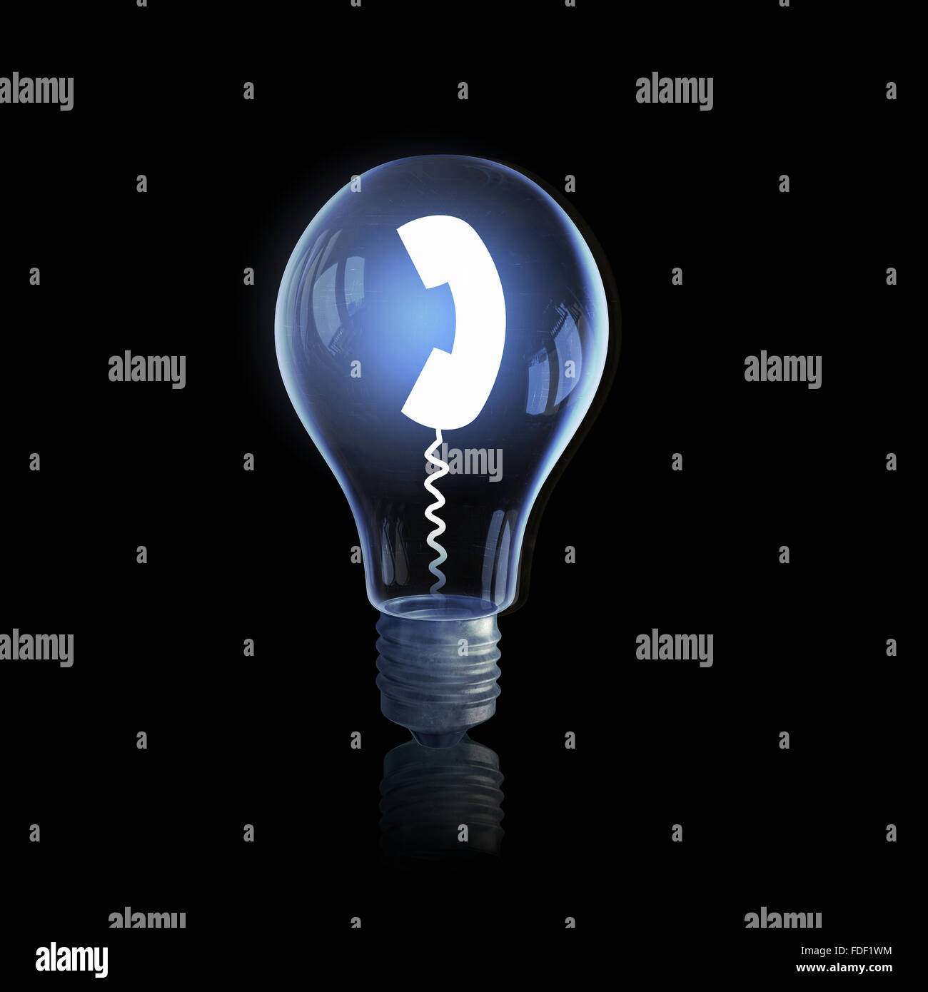 Glass light bulb with call sign on black bakground Stock Photo