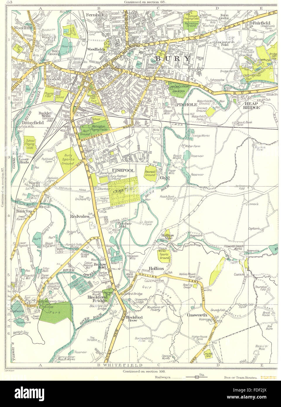 BURY Fernhill Heap Bridge Pimhole Daisyfield Fishpool Redvales 1935 old
