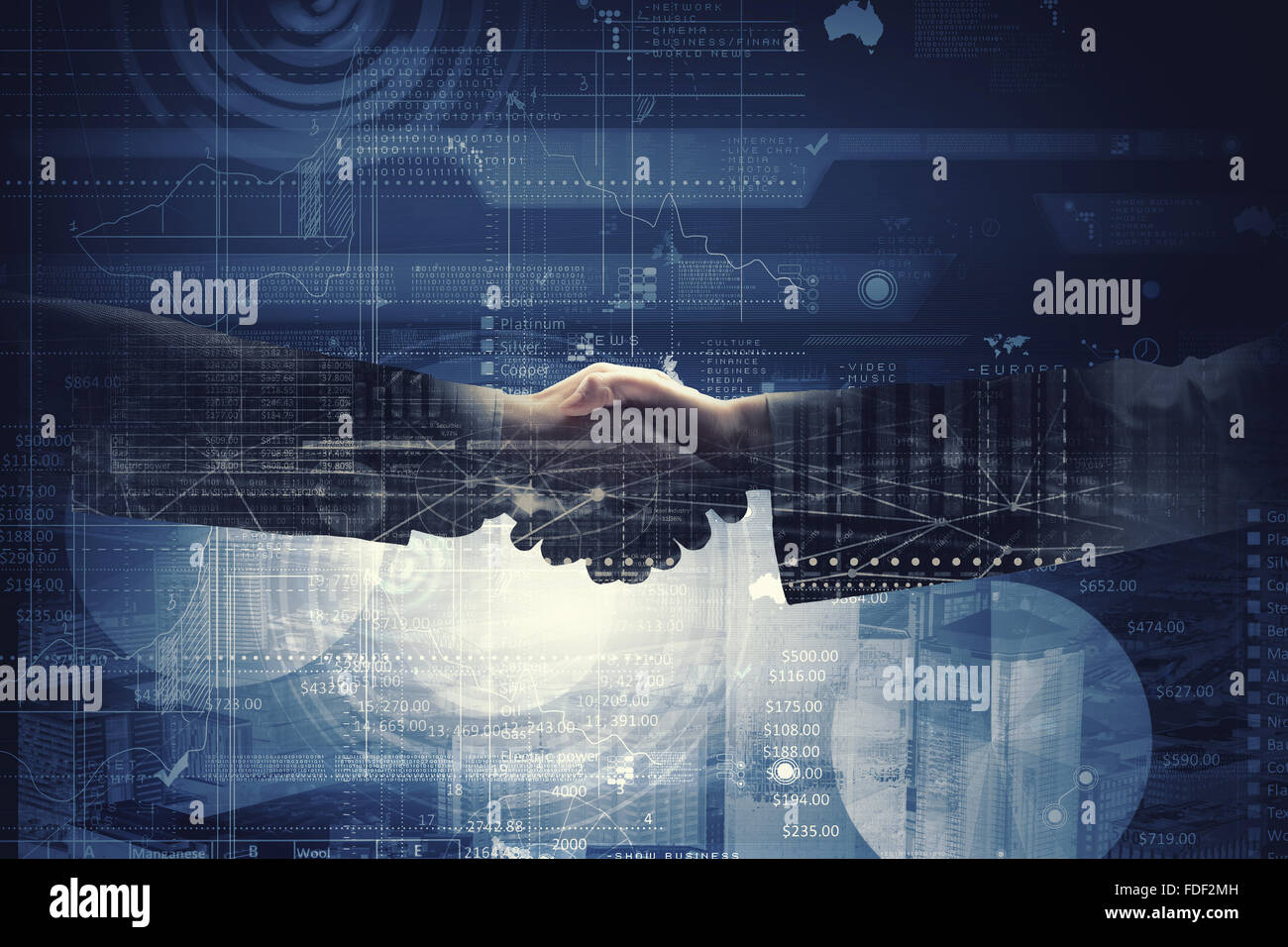 Close up of business handshake on digital background Stock Photo - Alamy