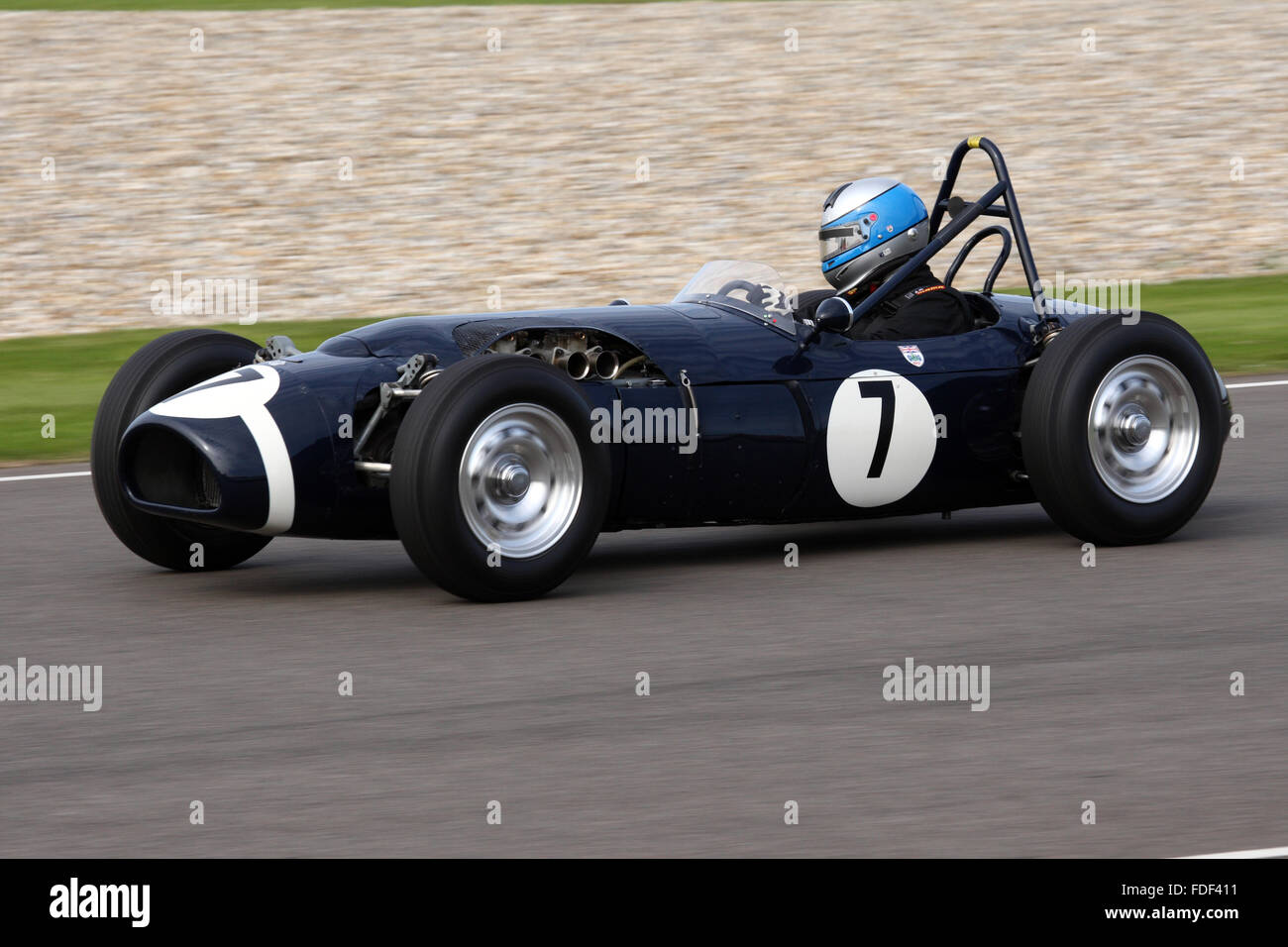 Nick Adams racing a Ferguson-Climax Project 99 at Goodwood Revival 2015 in The Richmond & Gordon Trophy. Stock Photo