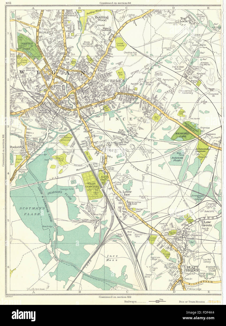 Old Maps Of Wigan Wigan:scholes,Bottling Wood,Platt Bridge,Top Lock,Swinley,Ince, 1935 Old Map  Stock Photo - Alamy