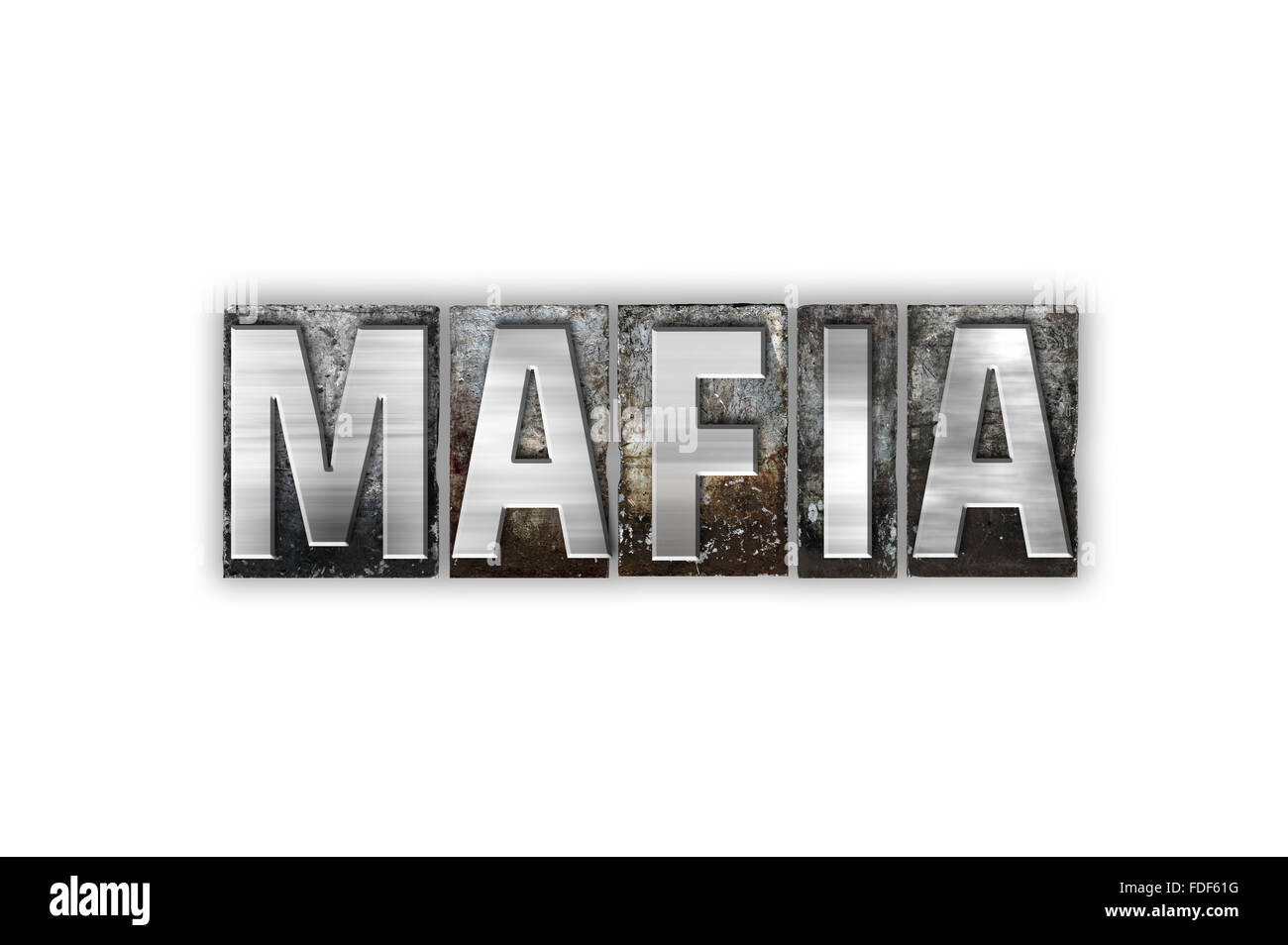 The word "Mafia" written in vintage metal letterpress type isolated on
