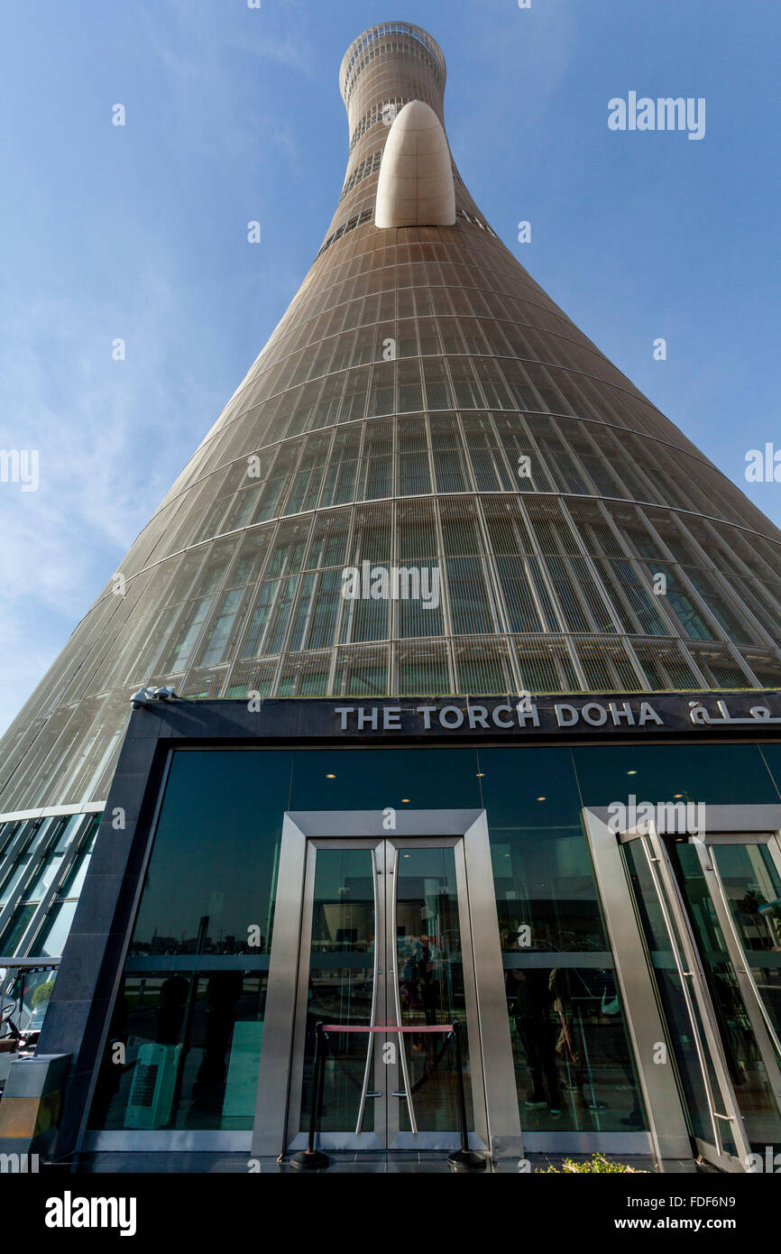 The Aspire Tower The Torch Doha Building Entrance Doha Qatar Stock