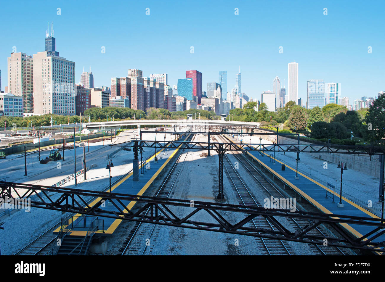 Chicago, Illinois, United States of America: skyline seen from railroad tracks Stock Photo