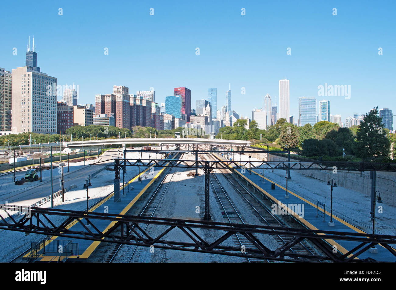 Chicago, Illinois, United States of America: skyline seen from railroad tracks Stock Photo
