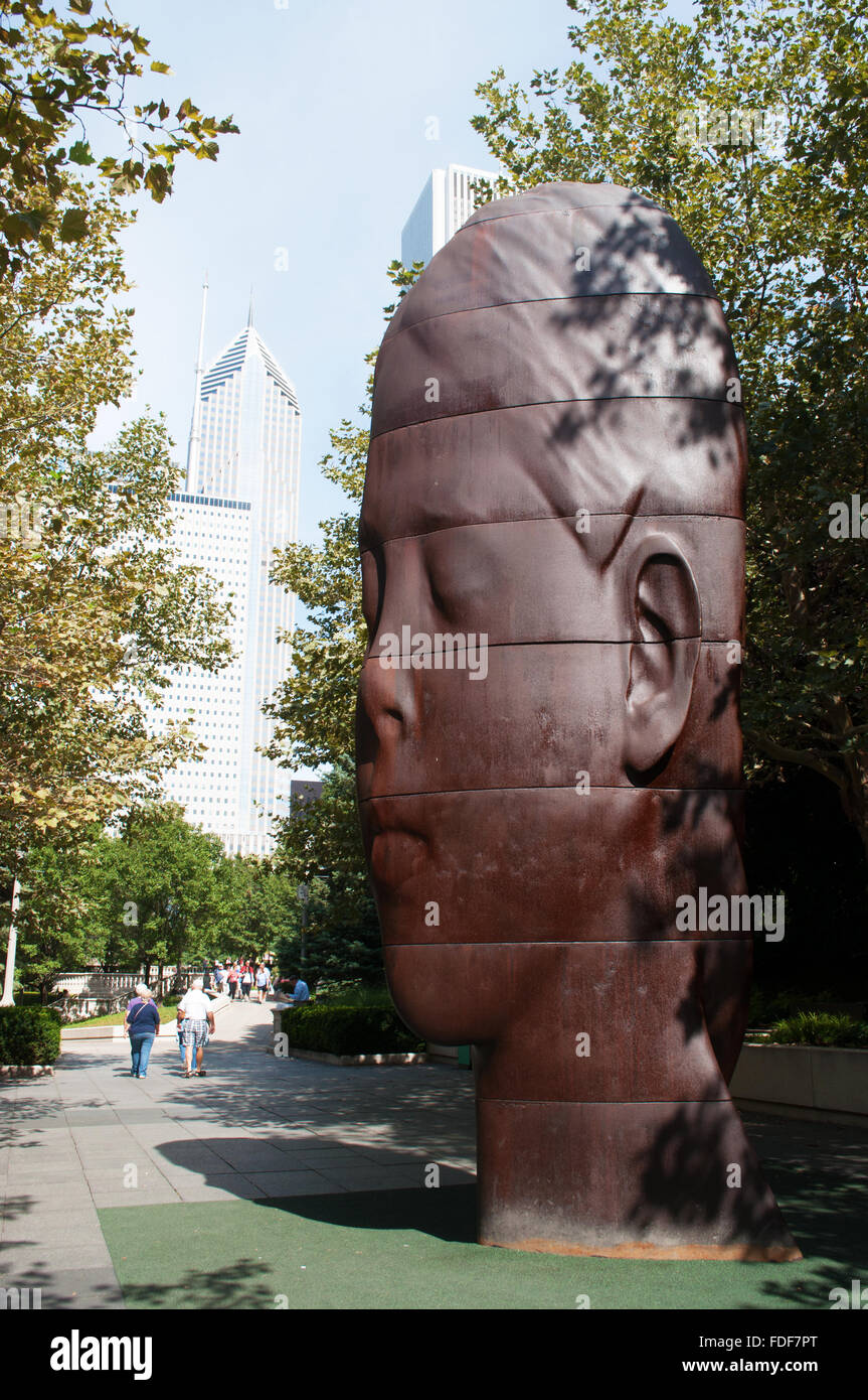 Chicago, Illinois, Usa: sculpture 1004 Portraits by spanish artist Jaume Plensa at Millennium Park Stock Photo