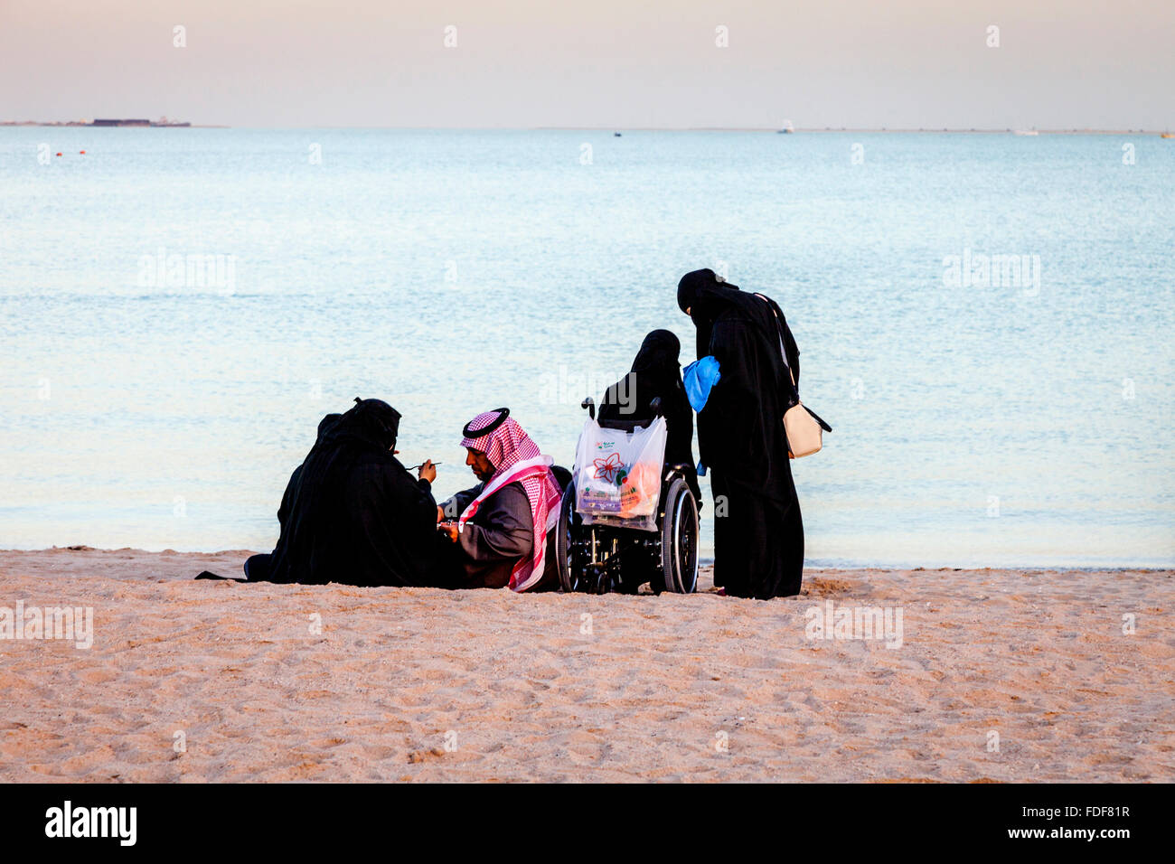 Local People On The Beach At The Katara Cultural Village, Doha, Qatar Stock Photo