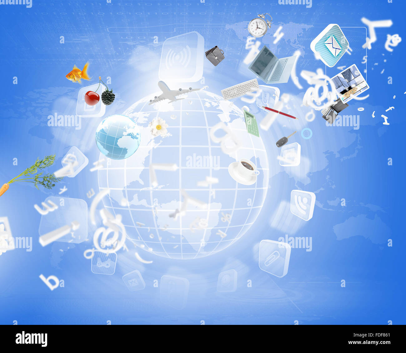 Digital background image with symbols and icons Stock Photo - Alamy