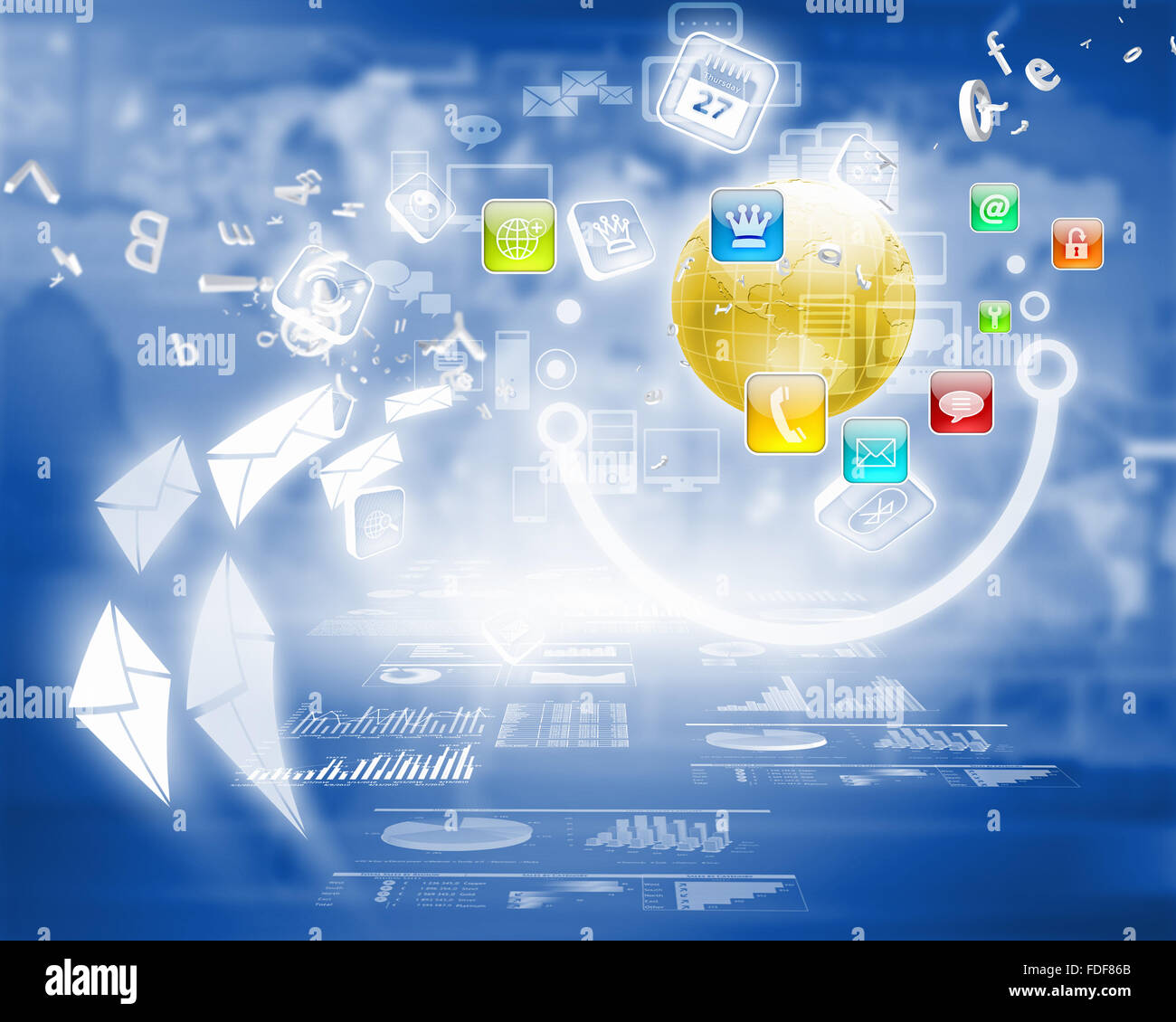 Digital background image with symbols and icons Stock Photo - Alamy