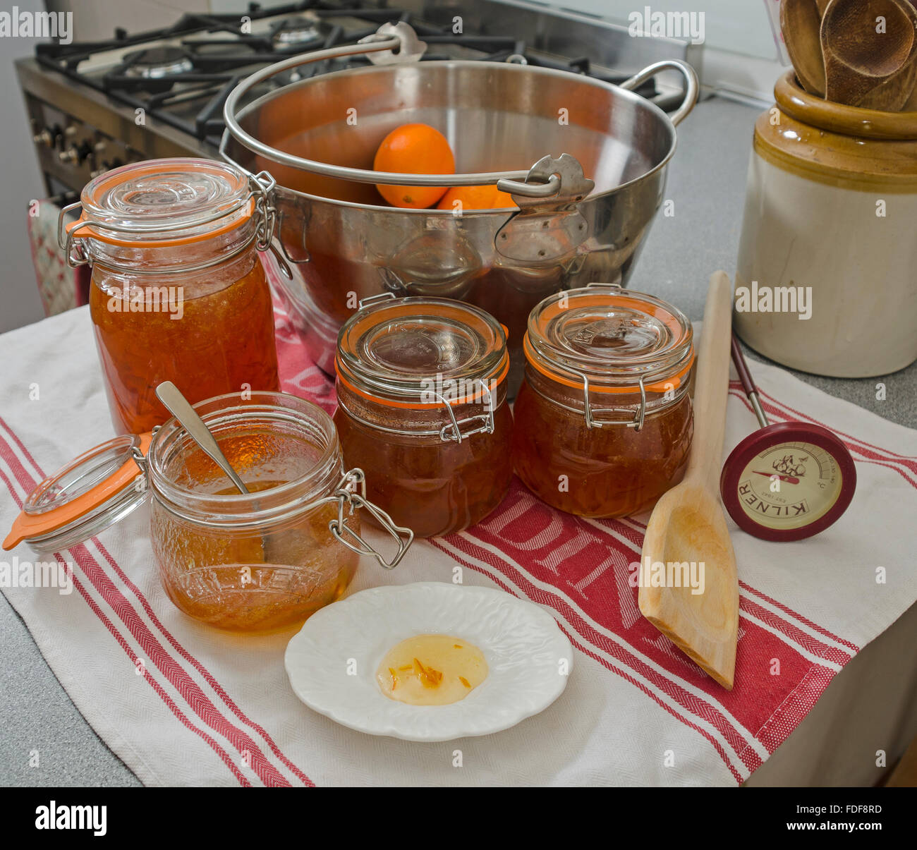 marmalade making equipment in kitchen Stock Photo Alamy