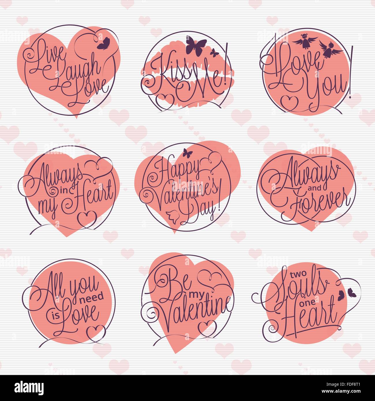 Valentine's Day letterings set. Handwritten calligraphic inscriptions for your greeting card design Stock Vector