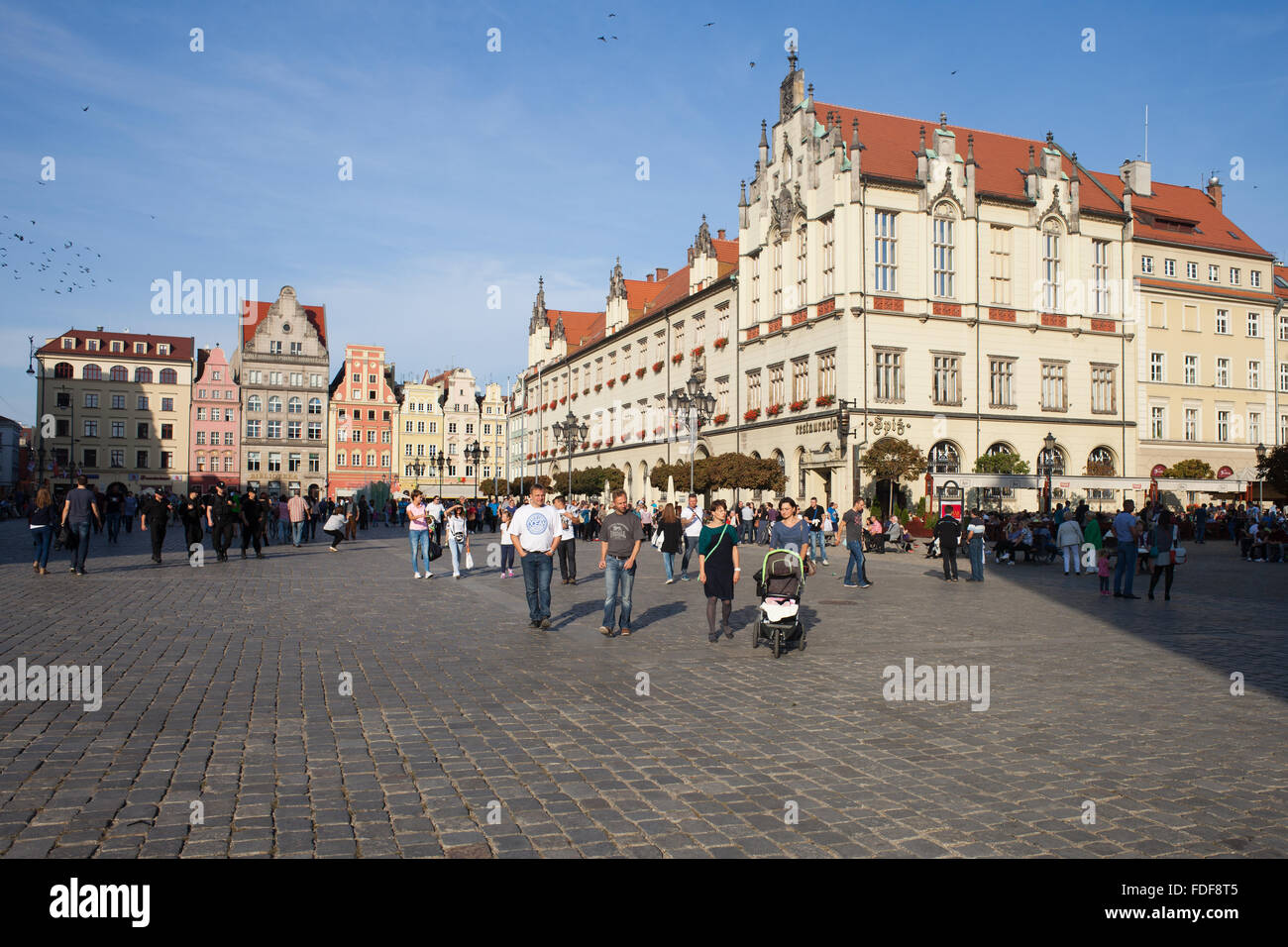 Poland, city of Wroclaw, Old Town, New Town Hall and historic tenement houses Stock Photo