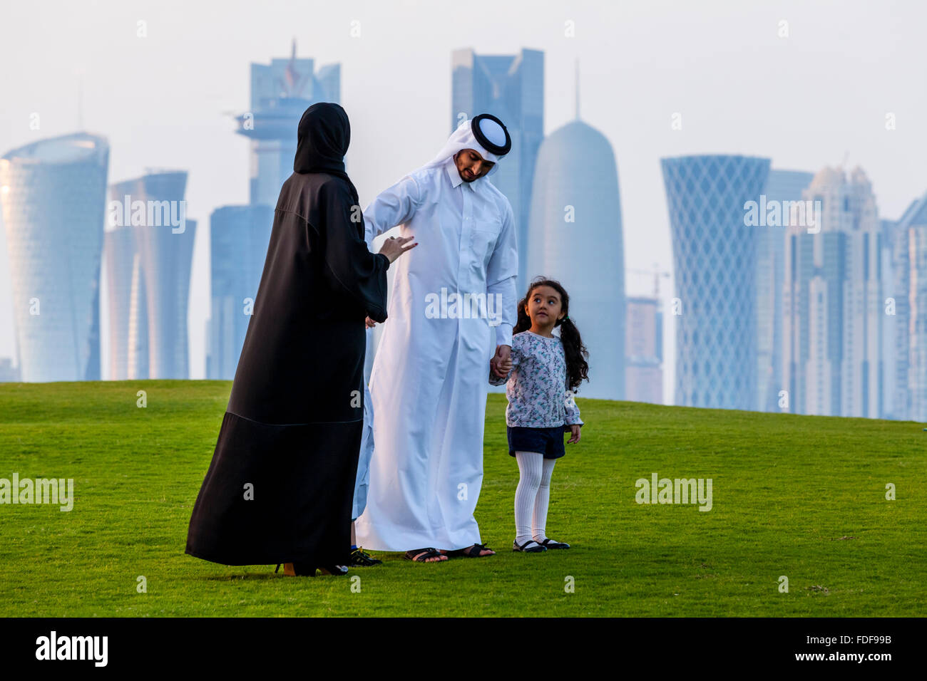 Qatari Family Group, Doha, Qatar Stock Photo