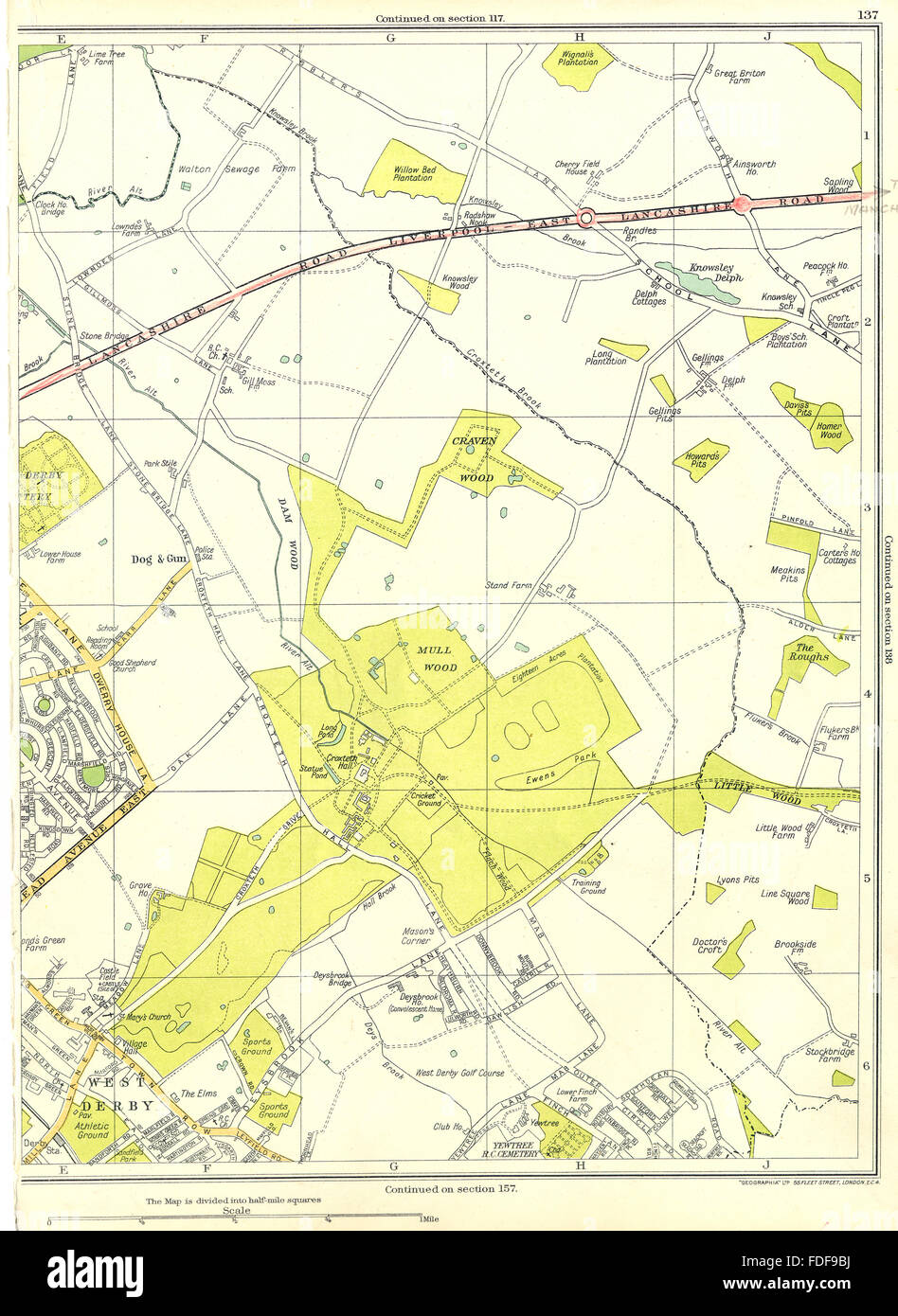 area map Lancashire 1934 Sheet 38 Liverpool south 
