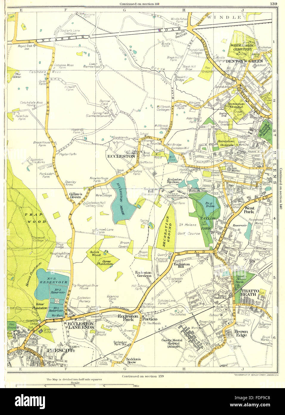 ST HELENS:Eccleston Lane Ends,Park,Prescot,Thatto Health, 1935 vintage map Stock Photo