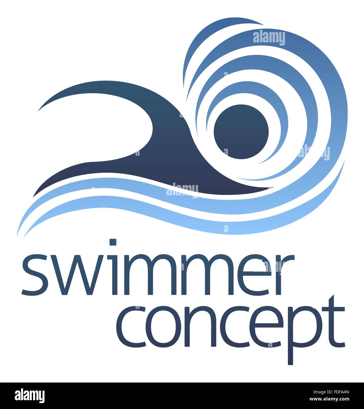 An abstract icon of a swimmer swimming in the water Stock Photo