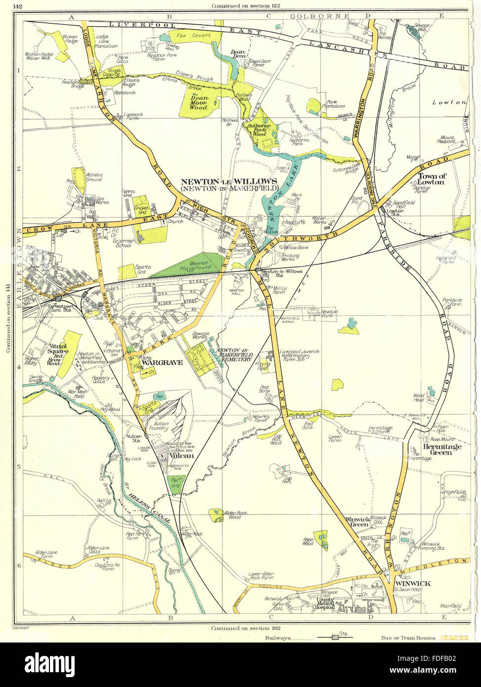 LANCS Newton-le-Willows Wargrave Vulcan Winwick Hermitage Green Lowton 1935 map Stock Photo