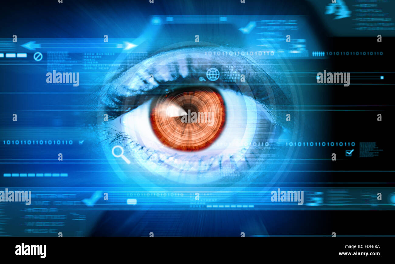 Close-up high-tech image of human eye. Technology concept Stock Photo ...