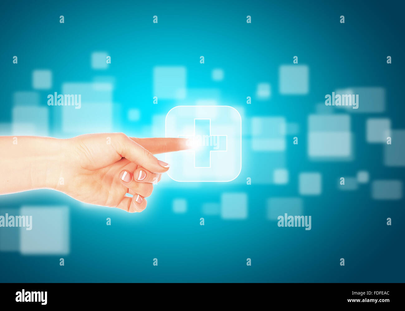 Close up of human hand pushing media icon Stock Photo - Alamy