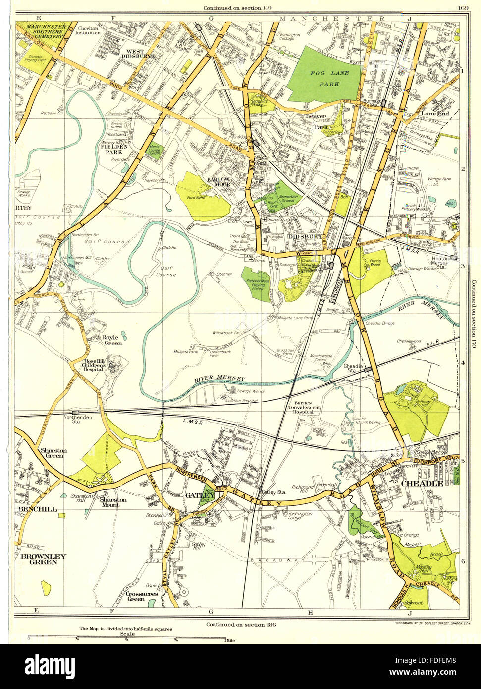 MANCHESTER:Benchill,Brownley Green,Gatley,Cheadle,Barlow Moor,Didsbury, 1935 map Stock Photo