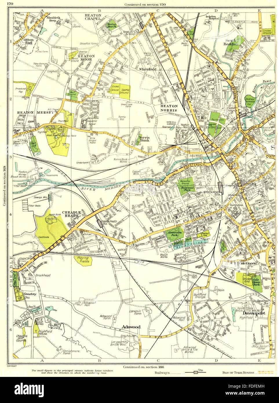 STOCKPORTHeaton Cahpel,Norris,Cheadle Heath,Adswood,Davenport,Mersey, 1935 map Stock Photo Alamy