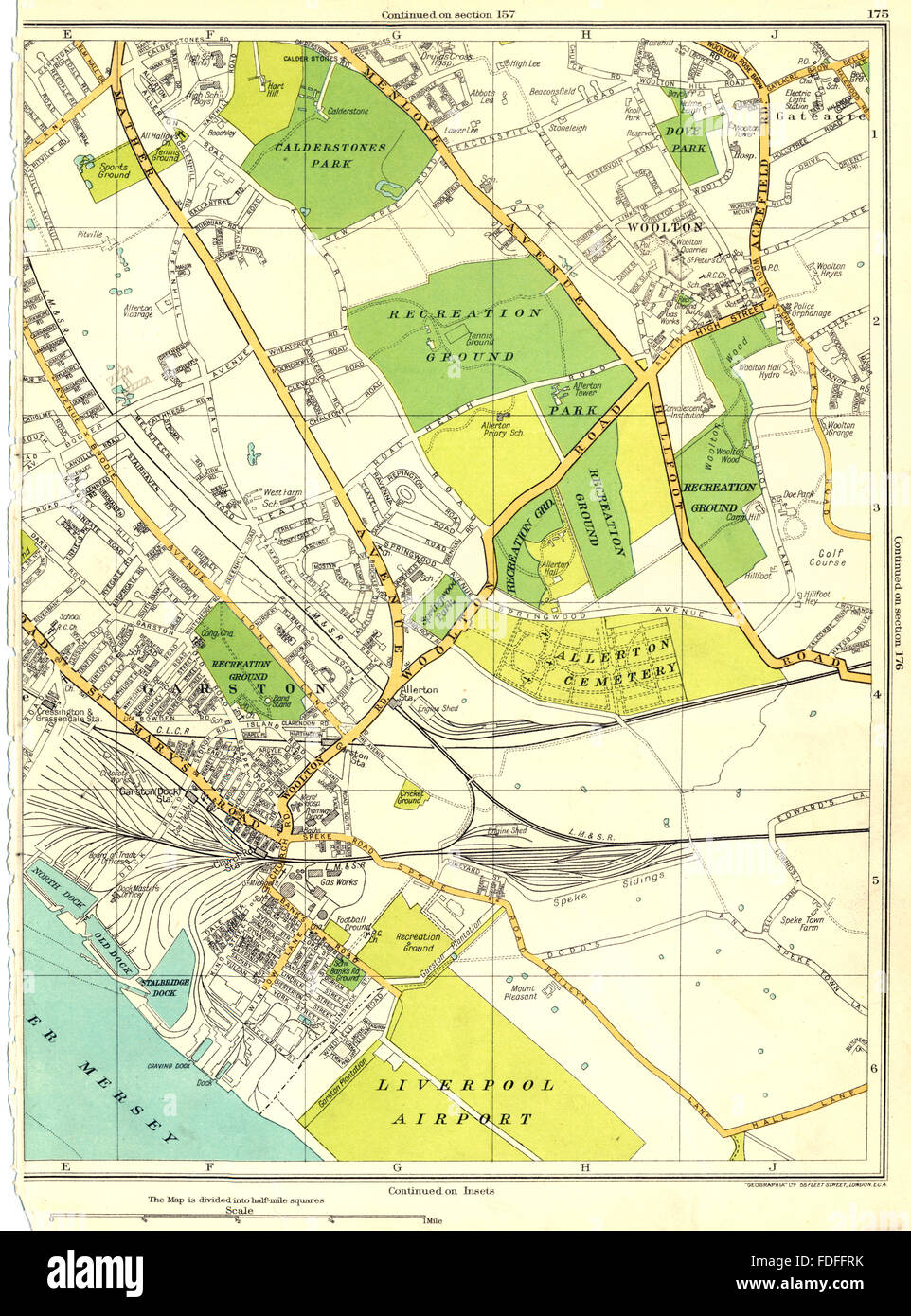 Map Of Garston Liverpool Liverpool:garston,Airport,Calderstones Park,Woolton,Dove Park, 1935 Old Map  Stock Photo - Alamy