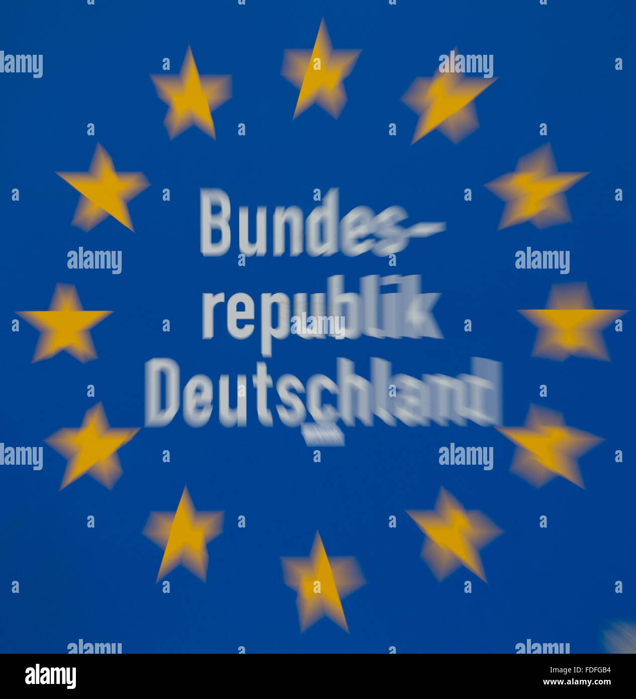 A border sign that reads 'Bundesrepublik Deutschland' (Federal Republic of Germany) is pictured at the border between Coevorden, the Netherlands, and Emlichheim, Germany, 30 January 2016. Photo: FRISO GENTSCH/dpa Stock Photo