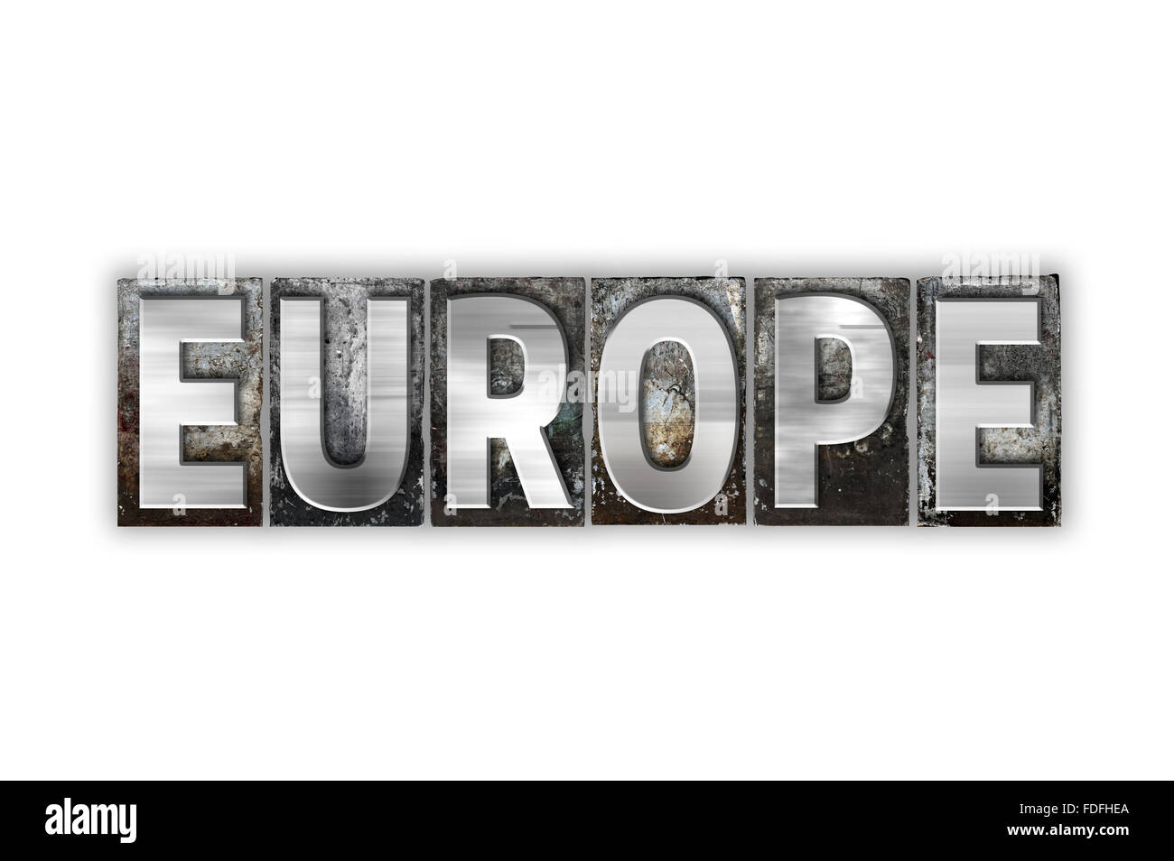 The word "Europe" written in vintage metal letterpress type ...