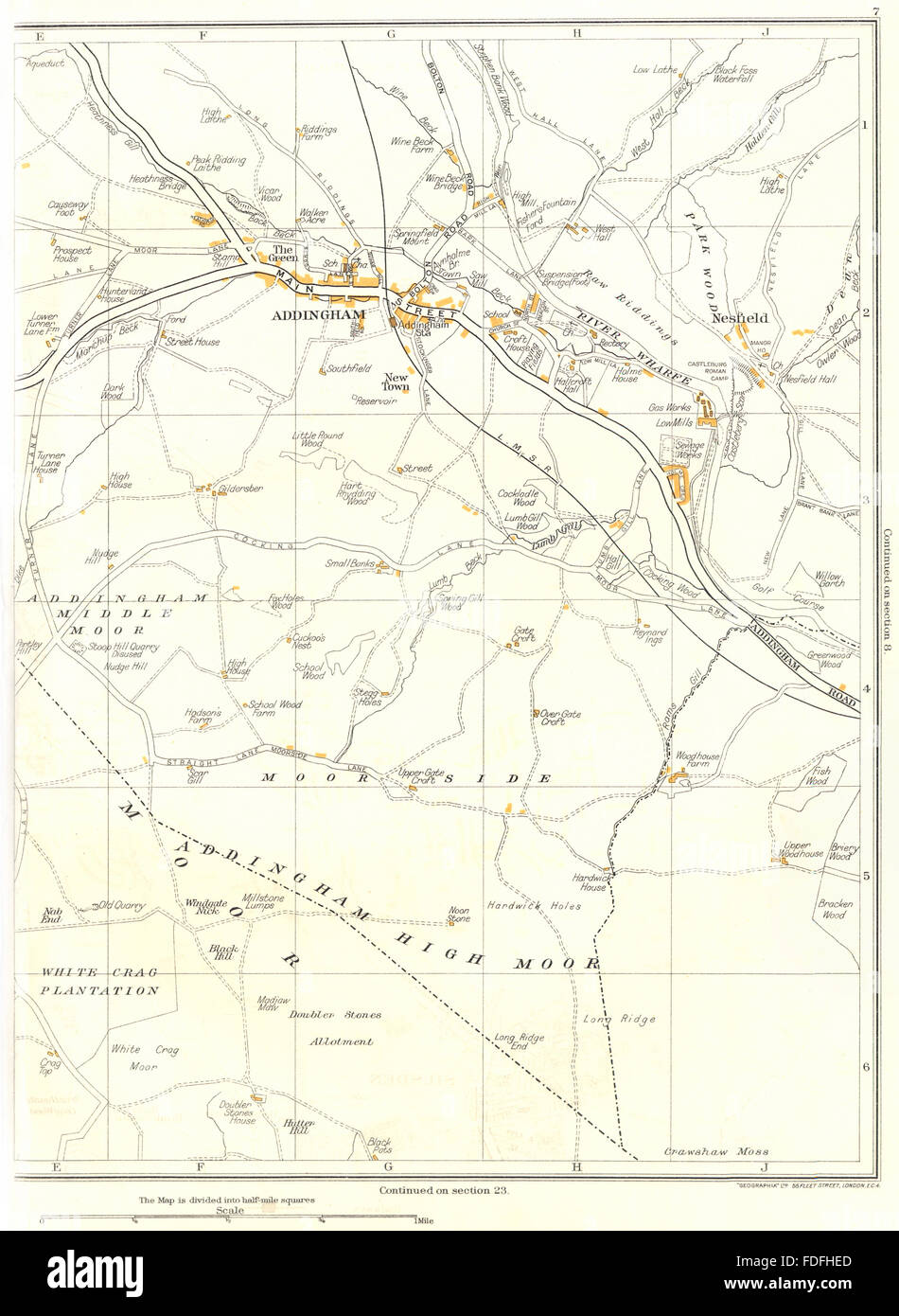 YORKS:Addingham,Addingham Middle Moo,Nesfield,Grawshaw Moss,Lumb Gill, 1935 map Stock Photo
